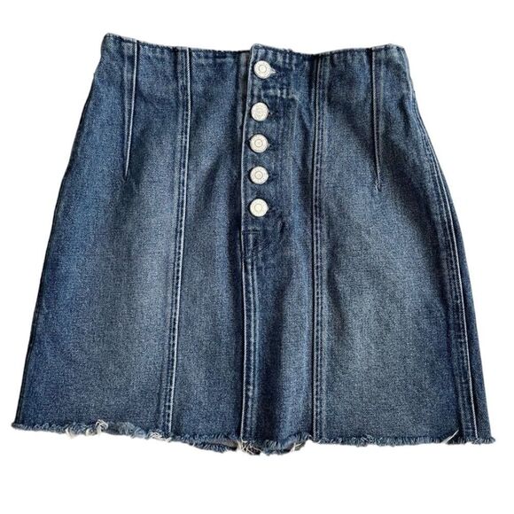 GRLFRND denim skirt ~ Button fly ~ size 24 ~ frayed hem - Picture 1 of 6